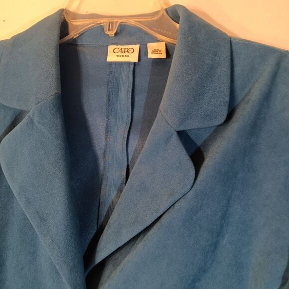 Vintage  Turquoise Blue Crush Velvet 3 Button Blazer - Picture 6 of 6